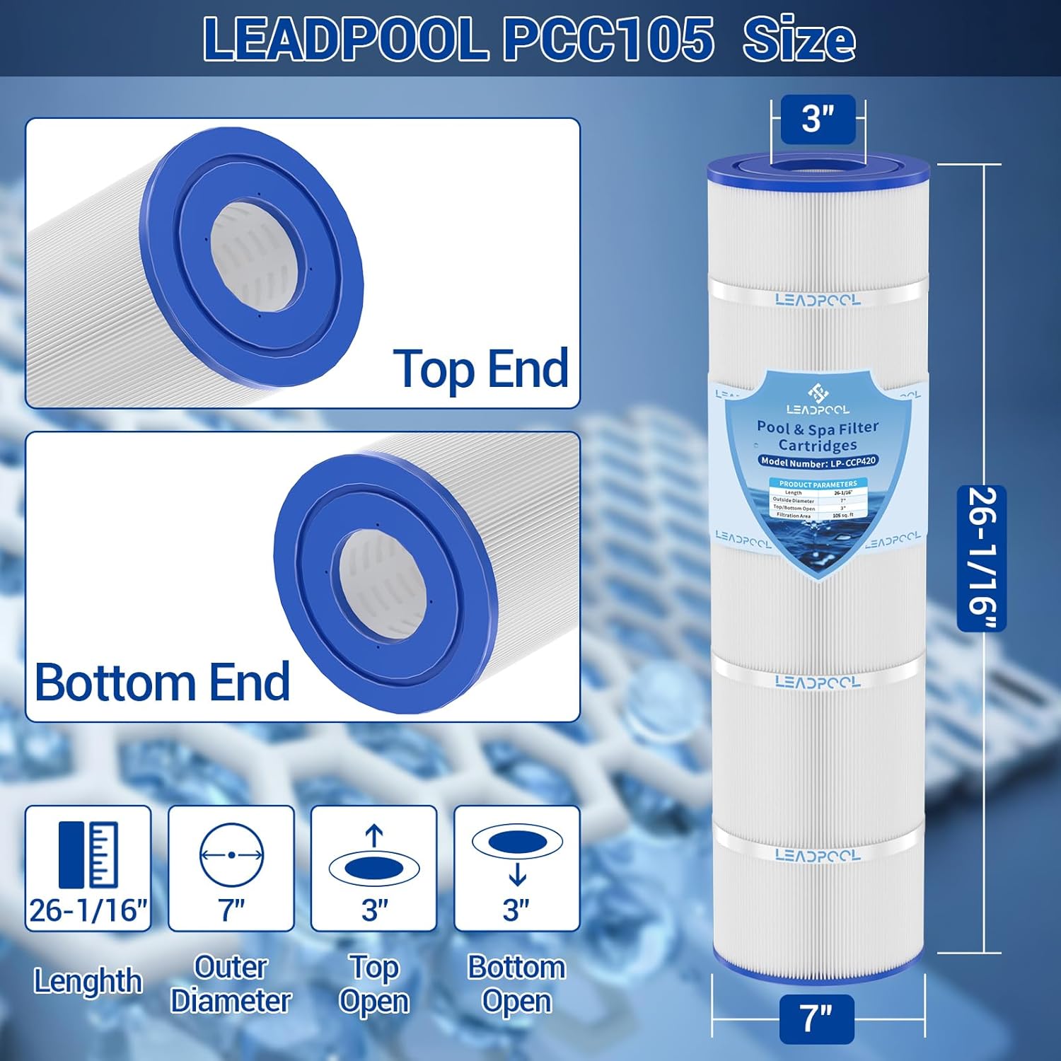 CCP420 Pool Filter Cartridges Replacement for Pentair 420 Filter Cartridge,PCC105,FC-1297,FC-6470,C-7471,178584,4 * 105 Sq.ft. 4 Pack. - Image 3