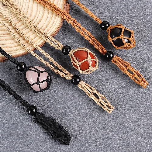 Miniatura 4 de 24 piezas de collar de cristal ajustable collar de piedra de cristal colgante collar cordón tejido a mano collar cuerdas para hacer joyas