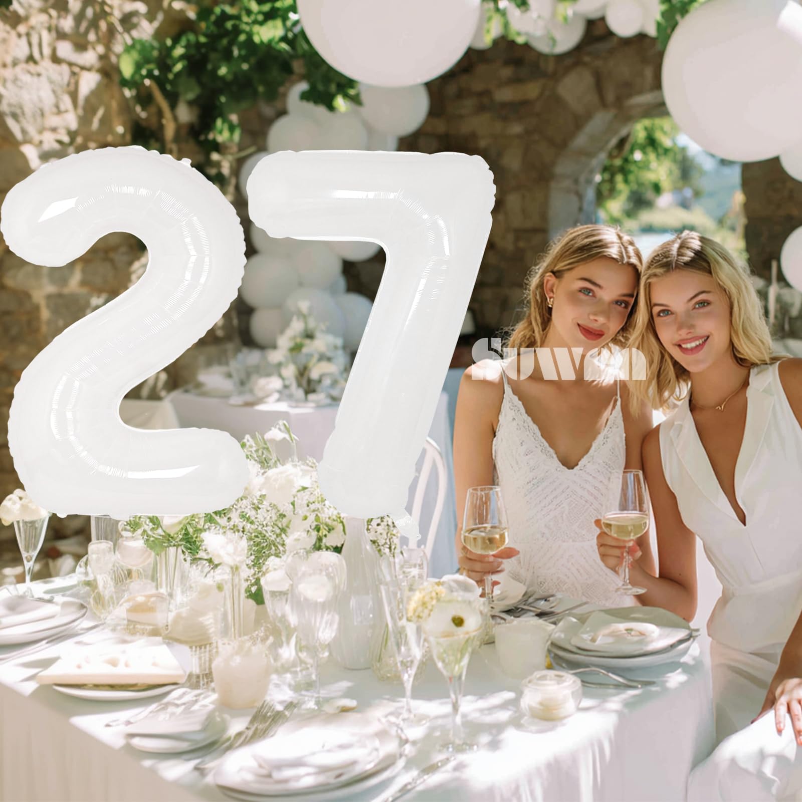 Amazon | SUWEN 40インチ ホワイト 大きな風船27個 大きなホイル