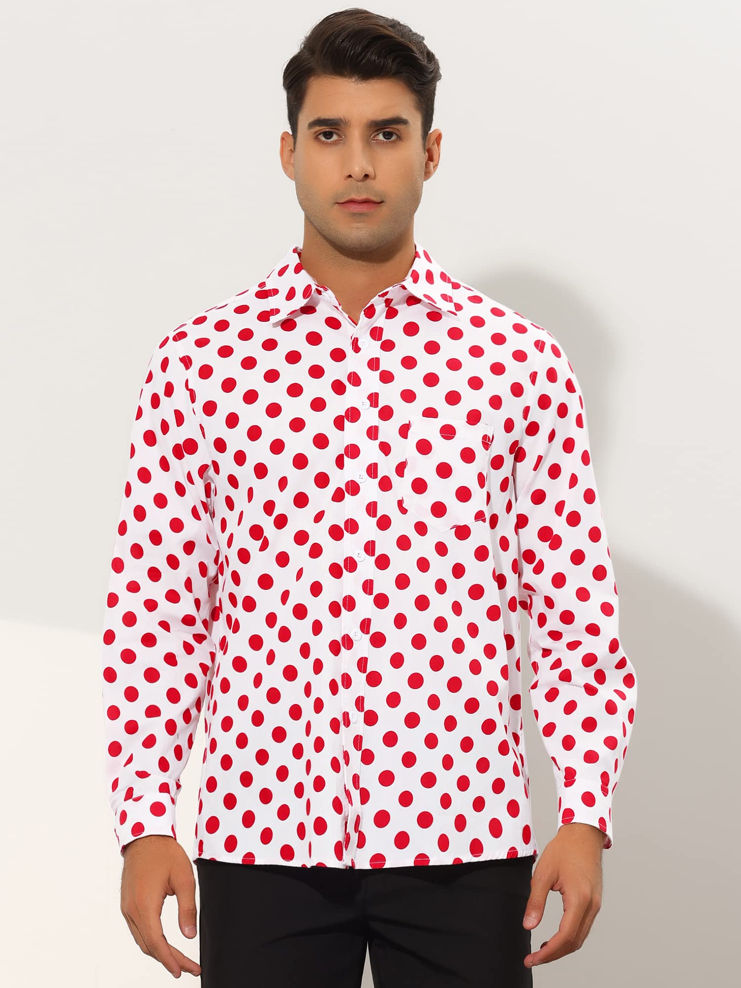 Lars Amadeus Camisa de vestir con estampado de lunares para hombre, con botones, manga larga, estilo casual