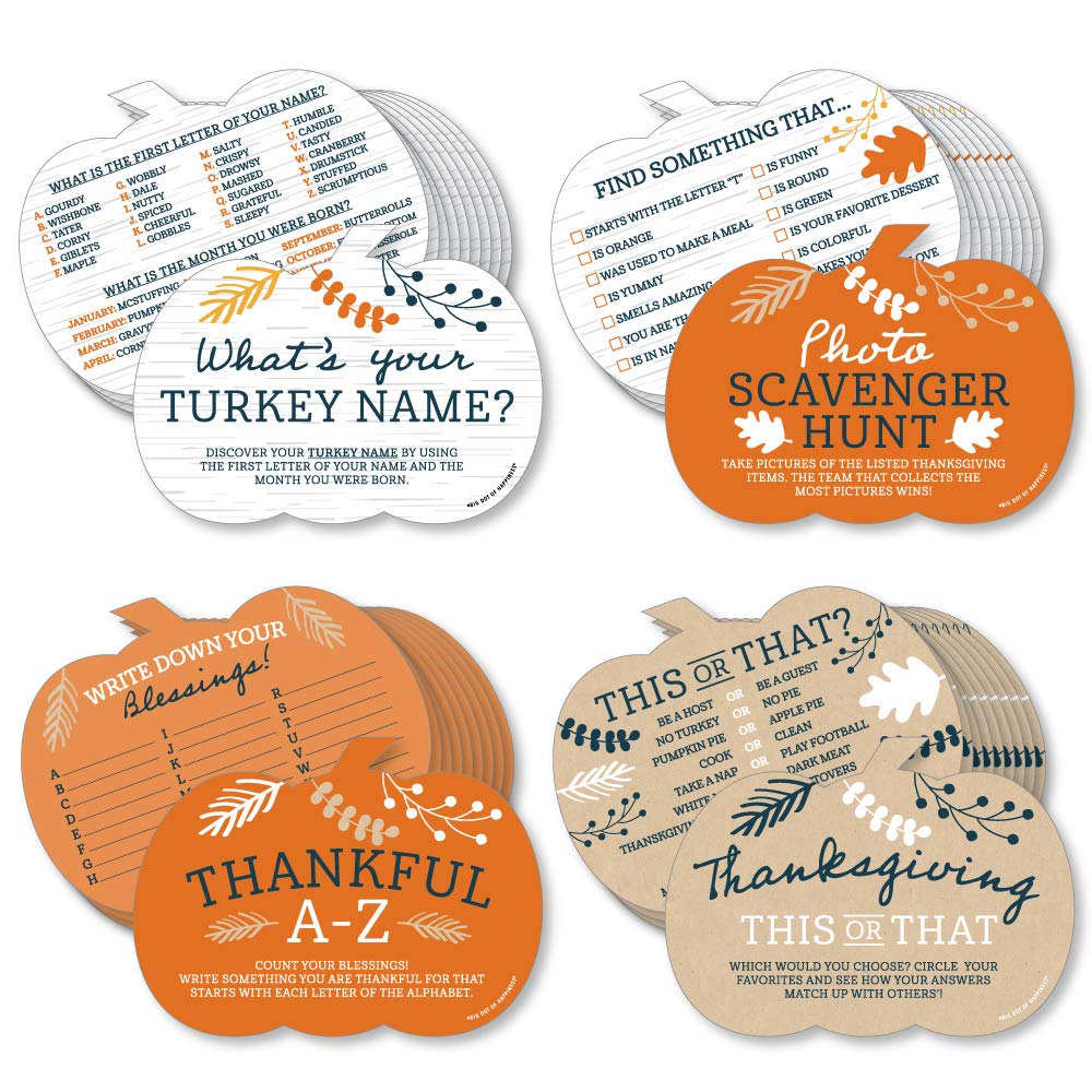 Amazon.com: Big Dot of Happiness Happy Thanksgiving - 4 Fall Harvest Party  Games - 10 Cards Each - What's Your Turkey Name, Photo Scavenger Hunt, This  or That, Thankful A-Z - Gamerific Bundle : Toys & Games
