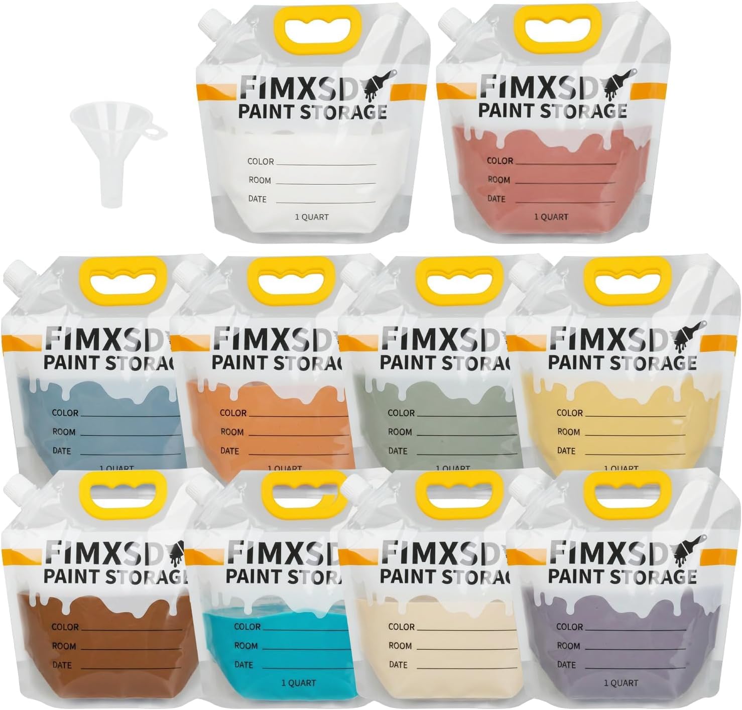 10 Pack Paint Storage Bags - 16-Mil Ultra-Thick Airtight Paint Pouches with Funnel - Reusable Leftover Paint Containers for Home Touch Ups and Professional Painters (1QT)
