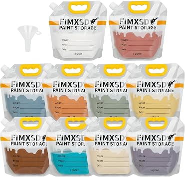 10 Pack Paint Storage Bags - 16-Mil Ultra-Thick Airtight Paint Pouches with Funnel - Reusable Leftover Paint Containers for Home Touch Ups and Professional Painters 1QT