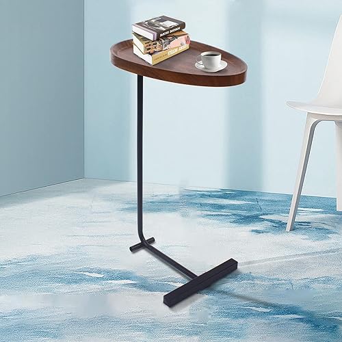 Miniatura 9 de Mesa auxiliar pequeña, mesa auxiliar en forma de C para aperitivos, café, cena, mesa auxiliar para sofá, dormitorio, sala de estar, nogal de 17.7