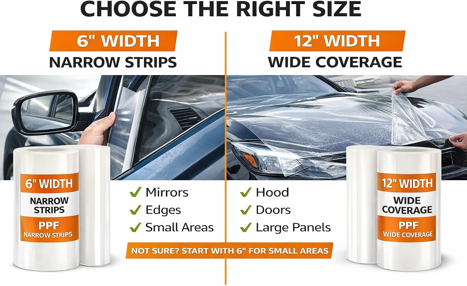 12" x 50' Clear Paint Protection Film Roll – 6.5mil TPU PPF for Car, Track Day, Road Debris, High Gloss Paint Shield Against Rubber, Dirt, and Road Debris for Track Day, Road Trips, and DIY Install