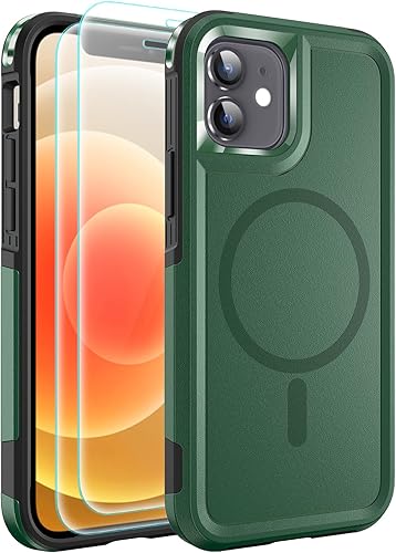 Ezanmull Funda para iPhone 1212 Pro, compatible con MagSafe, a prueba de golpes, a prueba de caídas, con 2 protectores de pantalla de vidrio