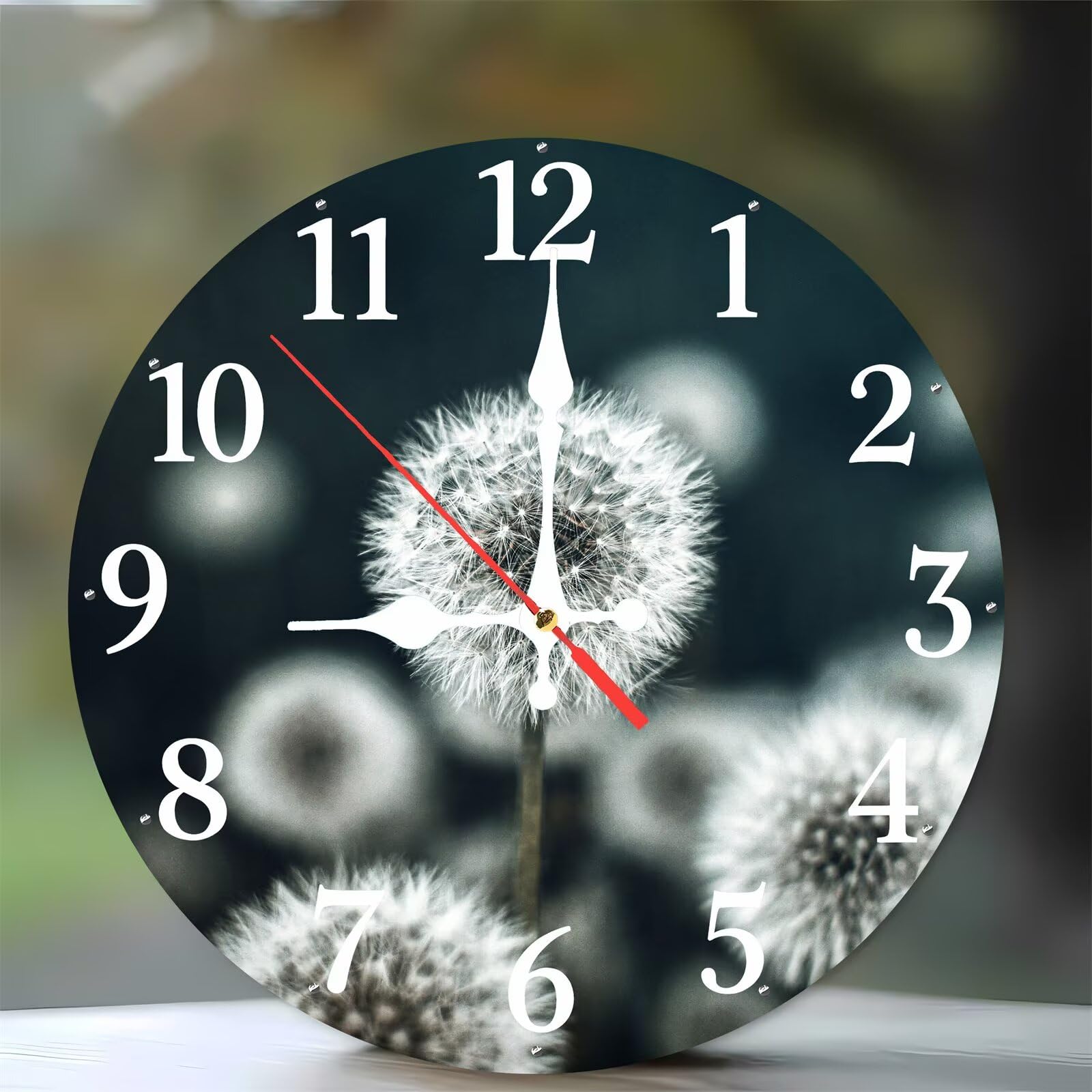 Horloge murale cuisine et salon de 35 cm au motif pissenlit poétique en bois