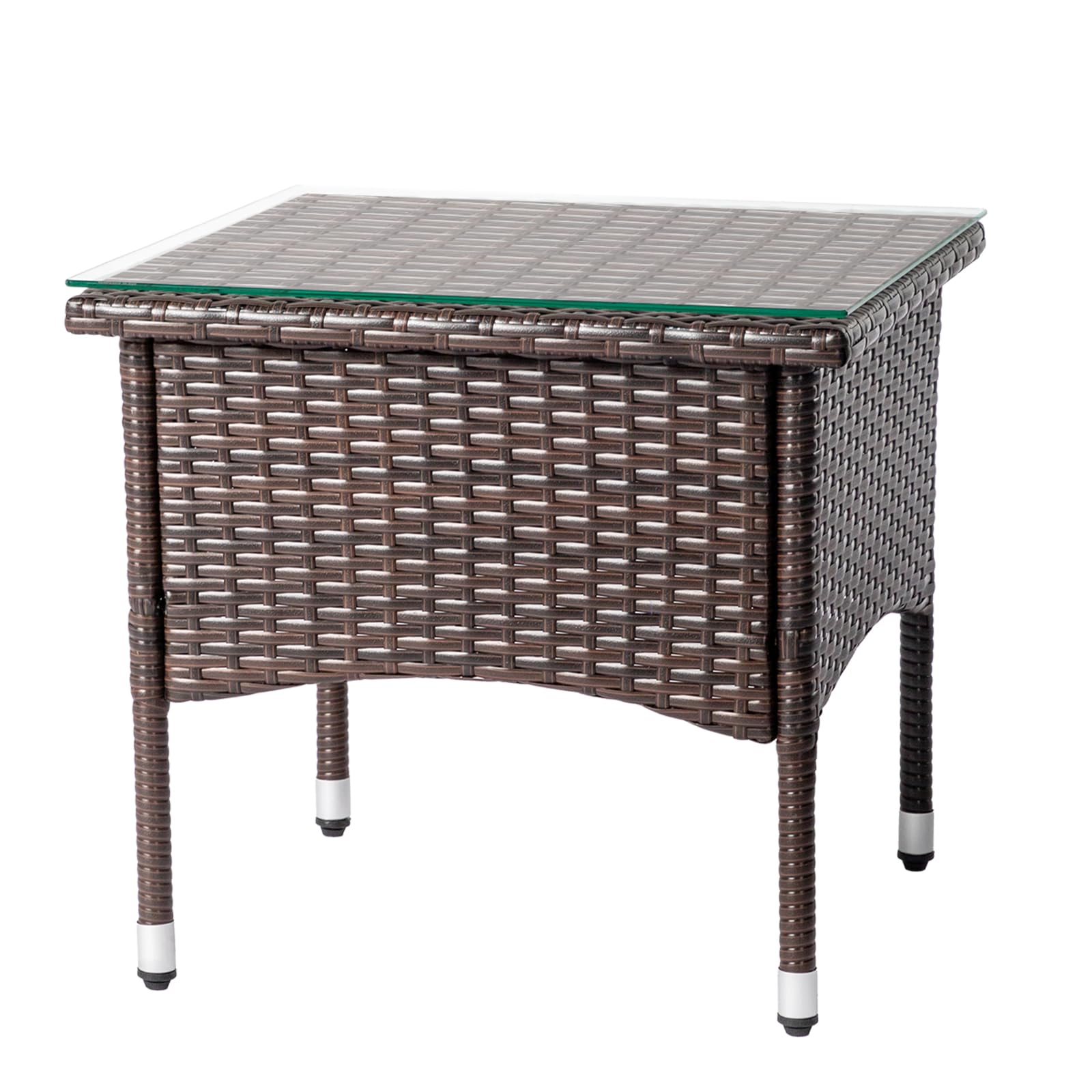 UDeuxff Outdoor Wicker Side Table, Patio Brown PE Rattan End Table for Balcony Porch Deck