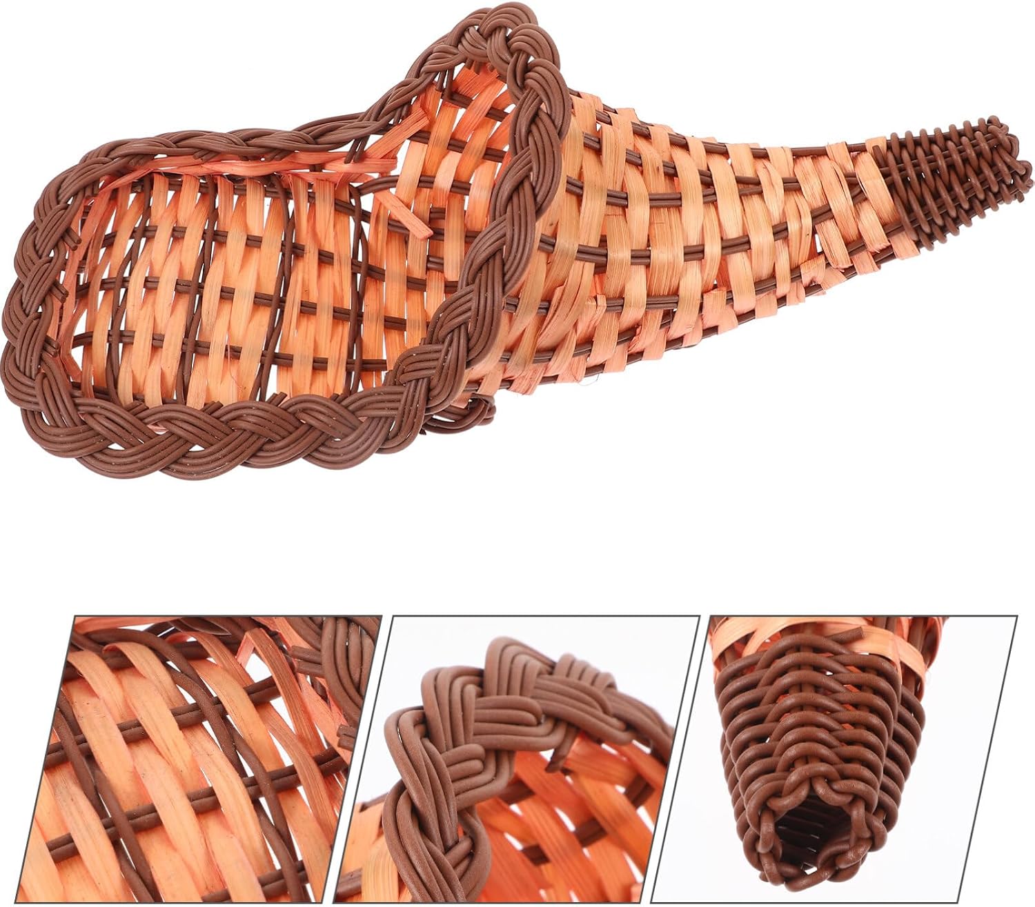 Amosfun Cornucopia Shaped Storage Basket Handwoven Food Holder for Fruits Snacks and Bread Rustic Decorative Centerpiece for Home and Restaurant Use