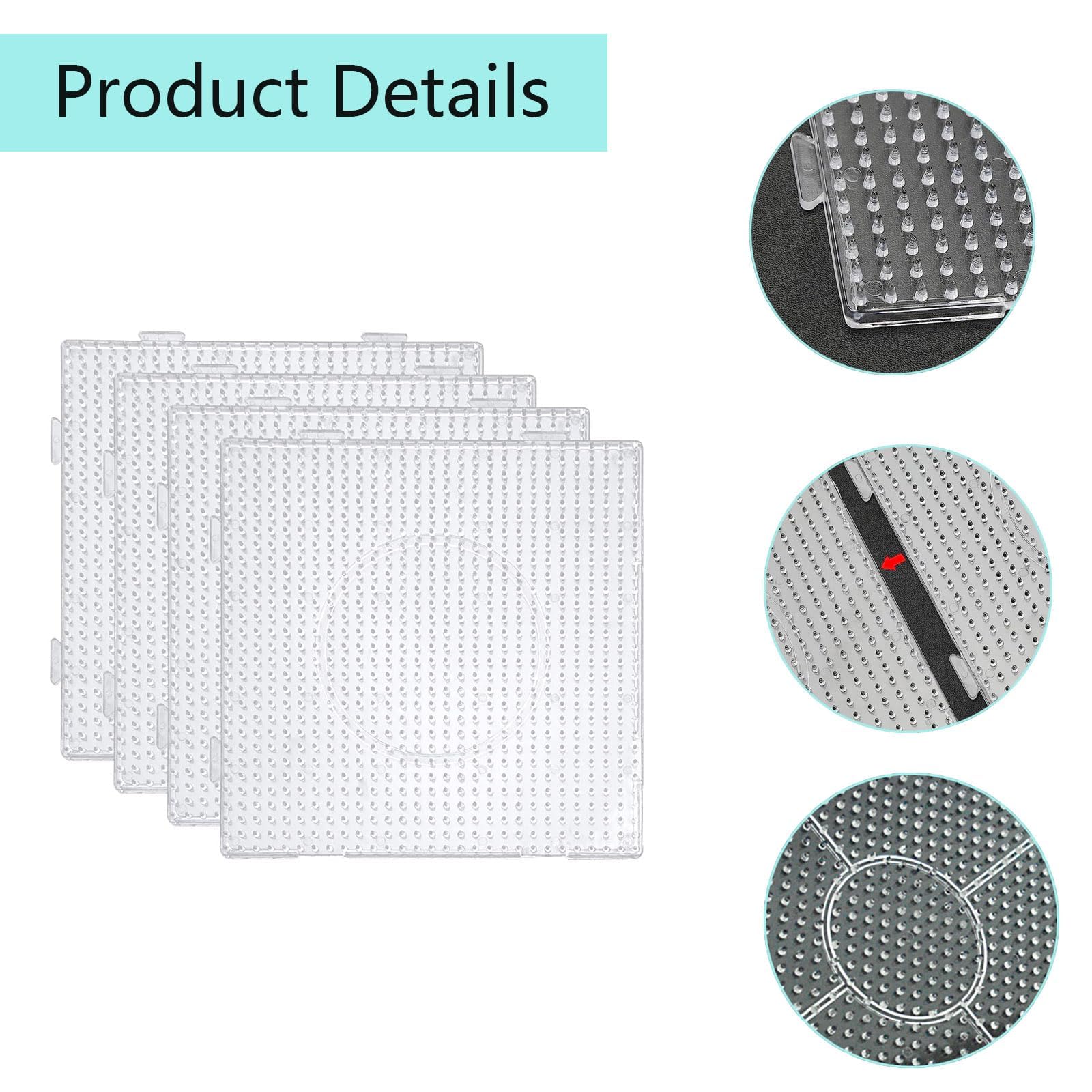 4 Pcs Beads Pegboards, 5 mm Fuse Beads - Large Round & Square Clear Plastic Boards - Image 4