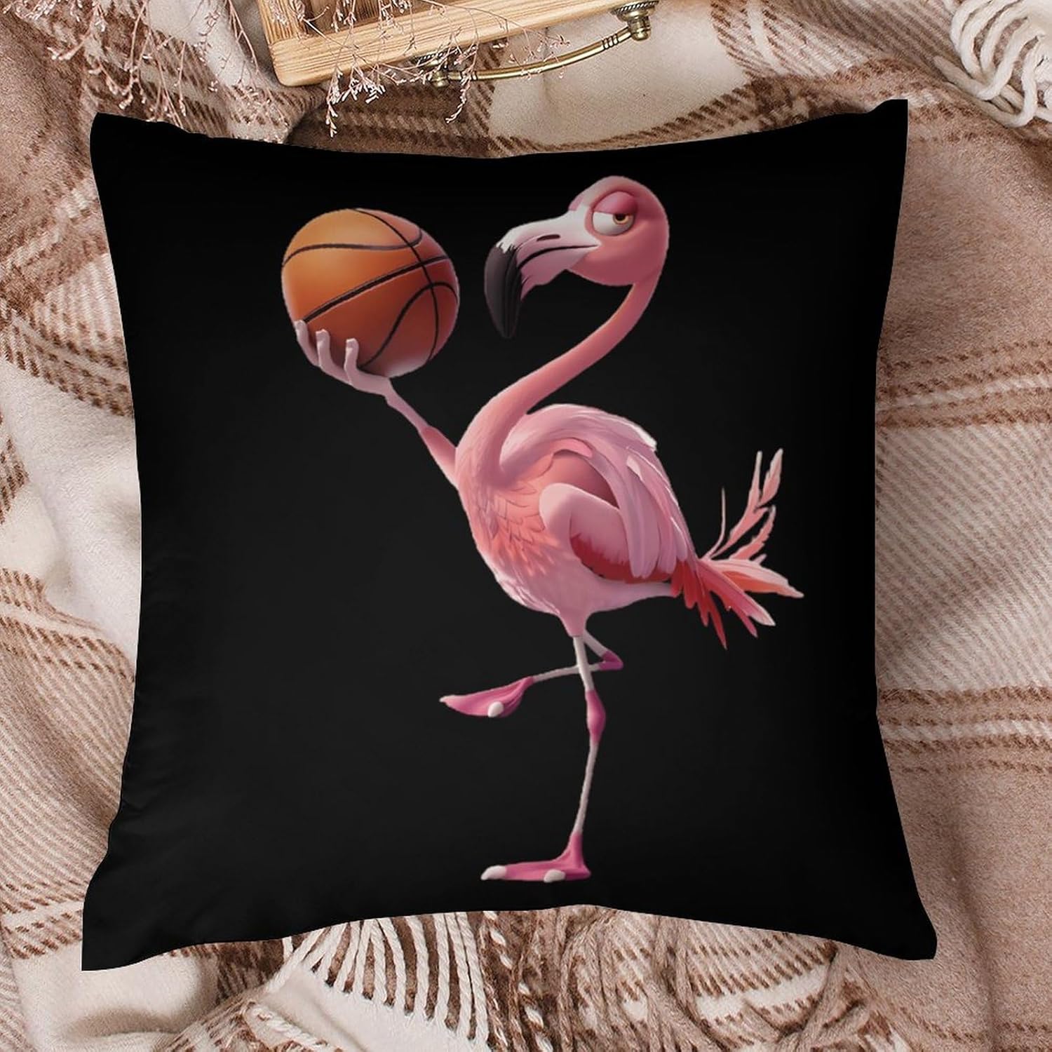 Cute Flamingo with Basketball Printed Throw Pillow Case 4 Pcs Soft Pillowcases Pillows Covers Sofa Bed Decor 12/14/16/17/18/20/22/24/32 Inches