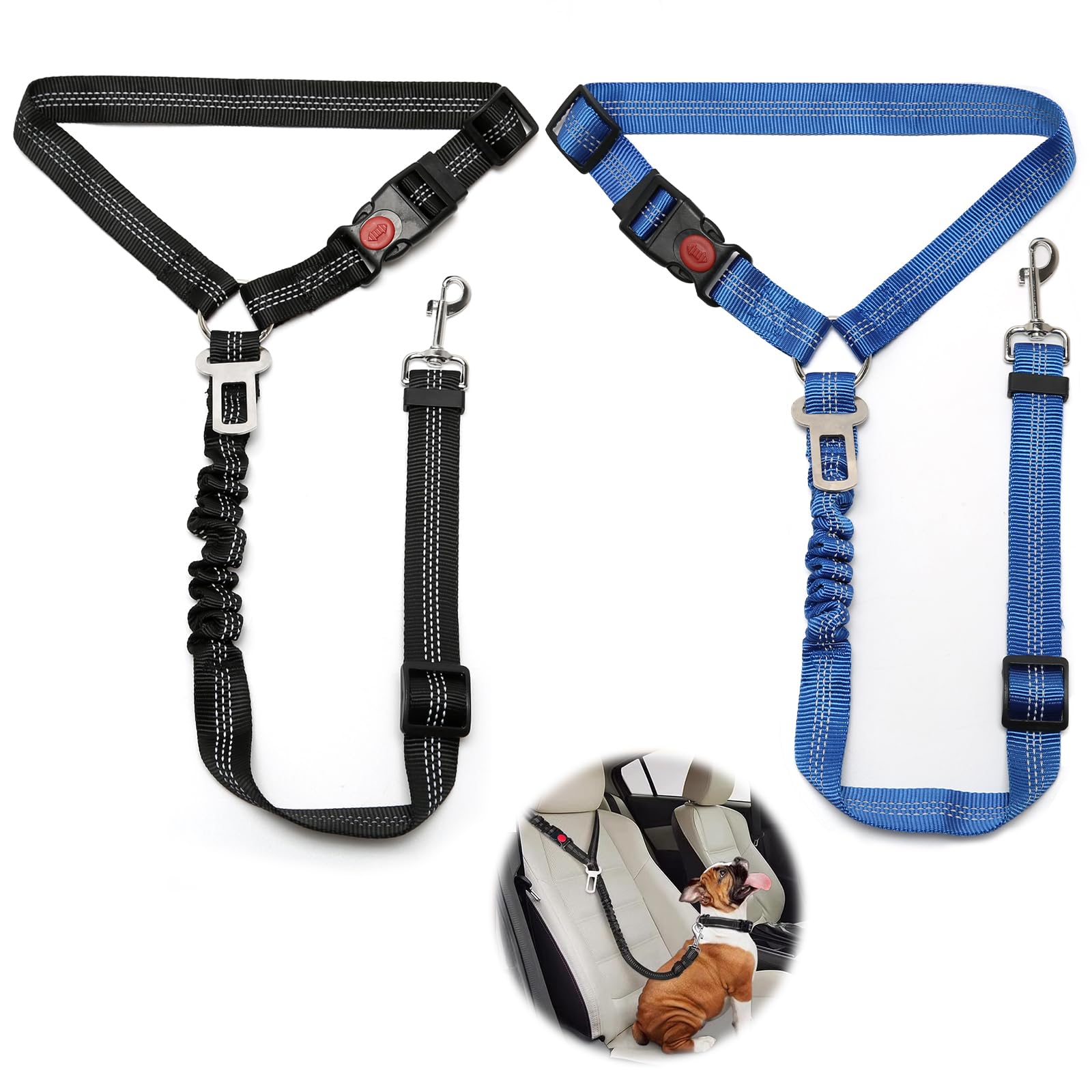 2 unidades de cinturón de seguridad ajustable para perros en el coche, cinturón de seguridad para perros con amortiguador elástico, cinturón de seguridad para perros en el coche para perros pequeños — view 8