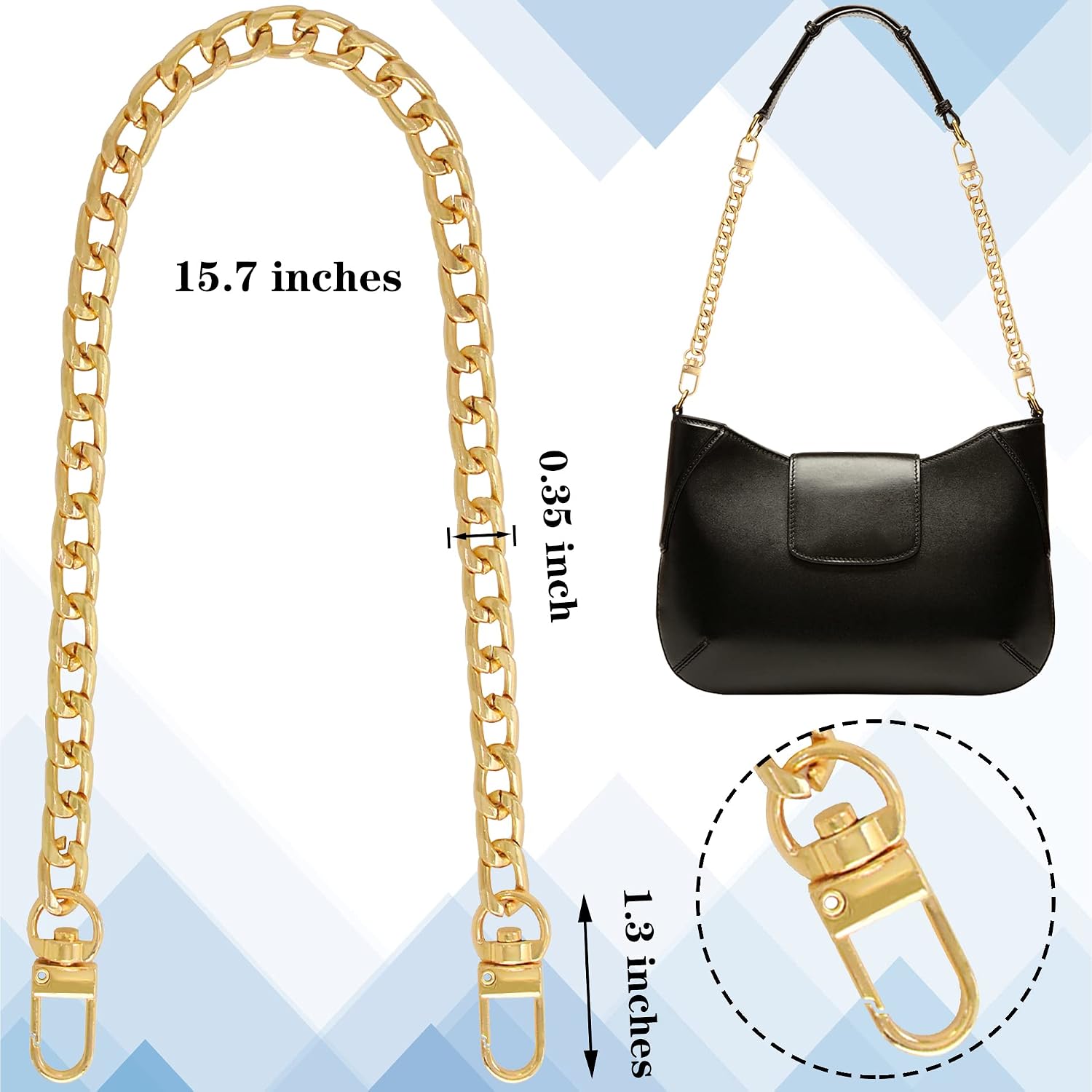 1 Pack Gold Flat Purse Chain Strap image 2