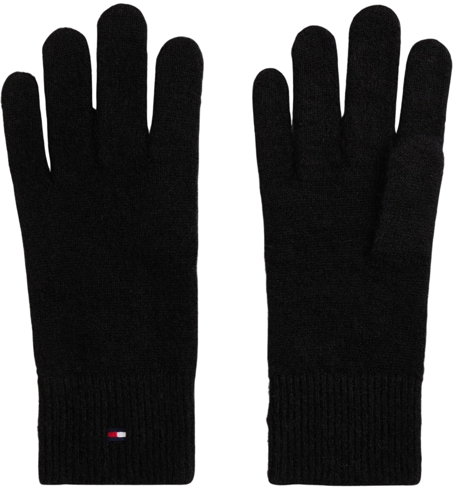 Tommy Hilfiger Women's TH FLAG FLUFFY KNIT GLOVES AW0AW17797, Black, One Size