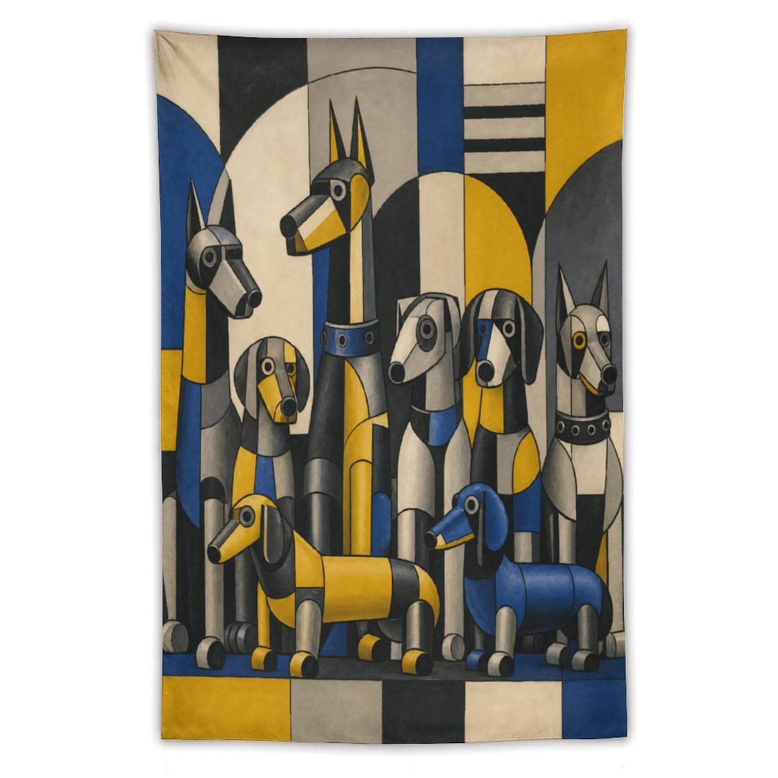 W7C8U2X3 Geometric Dog Pack Wall Tapestry, Geometric Art Style, Office