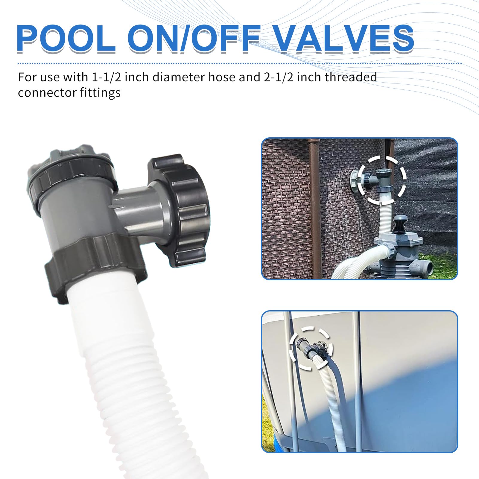 Set di 2 valvole di ingresso/uscita compatibili con Coleman, Intex, Bestway, pompa filtro piscina fuori terra, adattatori 38 mm, tubo piscina, raccordo per tubo piscina (valvola on/off)