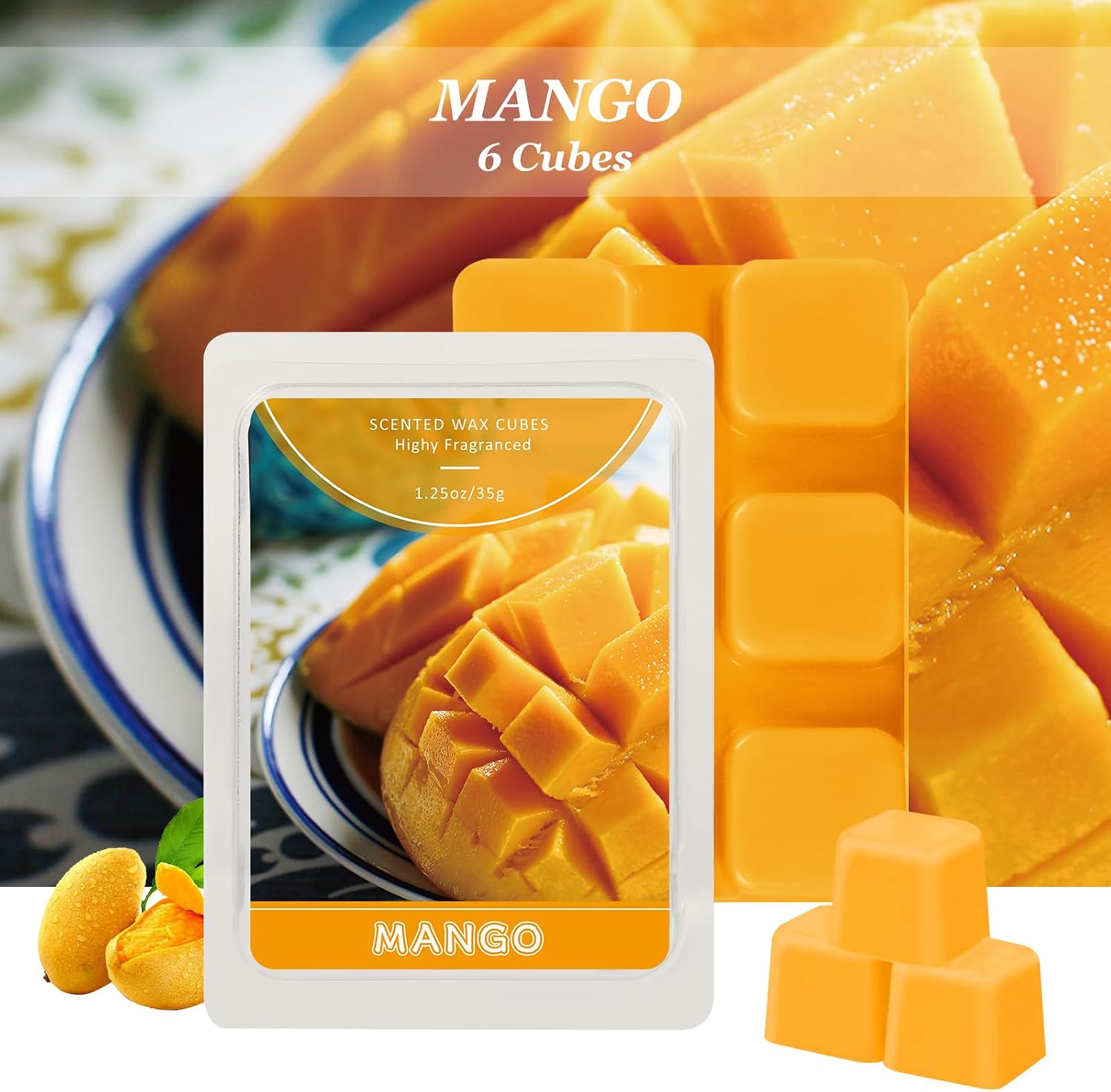 STRN Wax Melts, Mango Scented Soy Wax Cubes 4 Packs, Long-Lasting Home Fragrance for Wax Warmer Christmas Decoration (4 x 1.25oz)