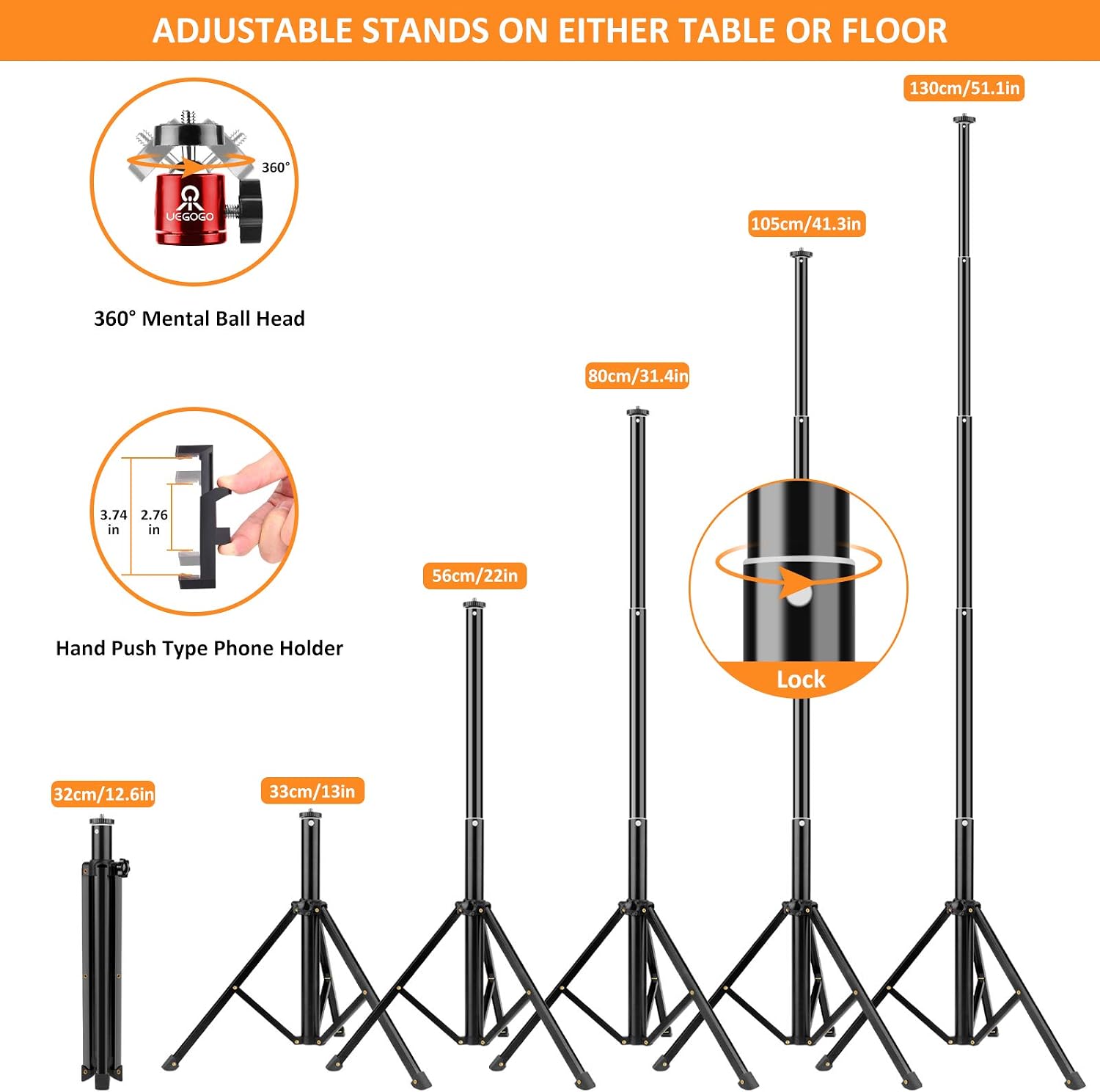 10.2 inch Selfie Ring Light with Tripod Stand & Phone Tripod Holder, UEGOGO 3 Modes LED Ringlight & Selfie Stick for Makeup/Photography/Live Streaming/YouTube TikTok, Compatible with iPhone/Android