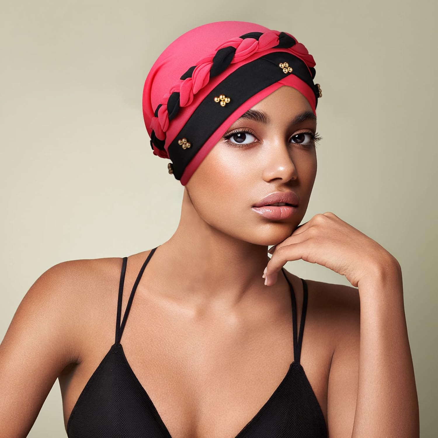 Xtinmee 6 Pcs African Turban Head Wraps for African Women Solid Color Beanie Headscarf Twisted Braid Head Wrap for Women