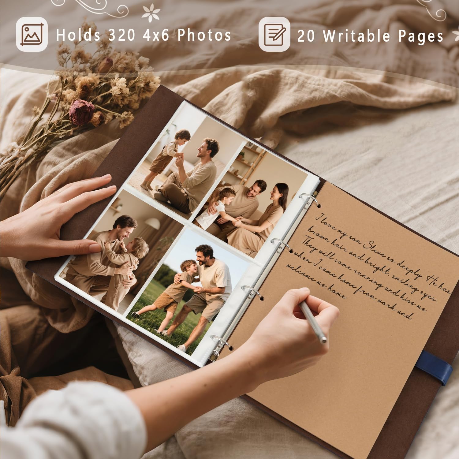 Artmag Photo Album 4x6 320 Photos, Thick Leather Cover Picture Album with 20 PCS Kraft Writing Paper Holds 320 Vertical Photos for Family Wedding Anniversary (Brown)