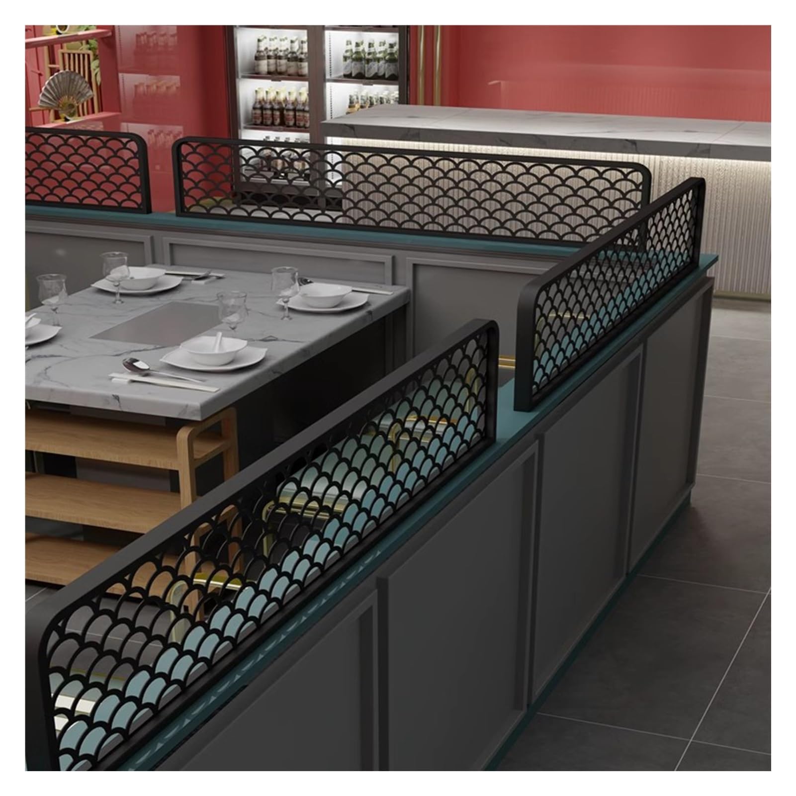 KLGFBDC Elegant Restaurant Decorative Partitions - HOL Out Dividers for Dining Areas, Non-Fading Hot Pot Desk Divider, 30x90cm Black for Stylish Dining Atmosphere