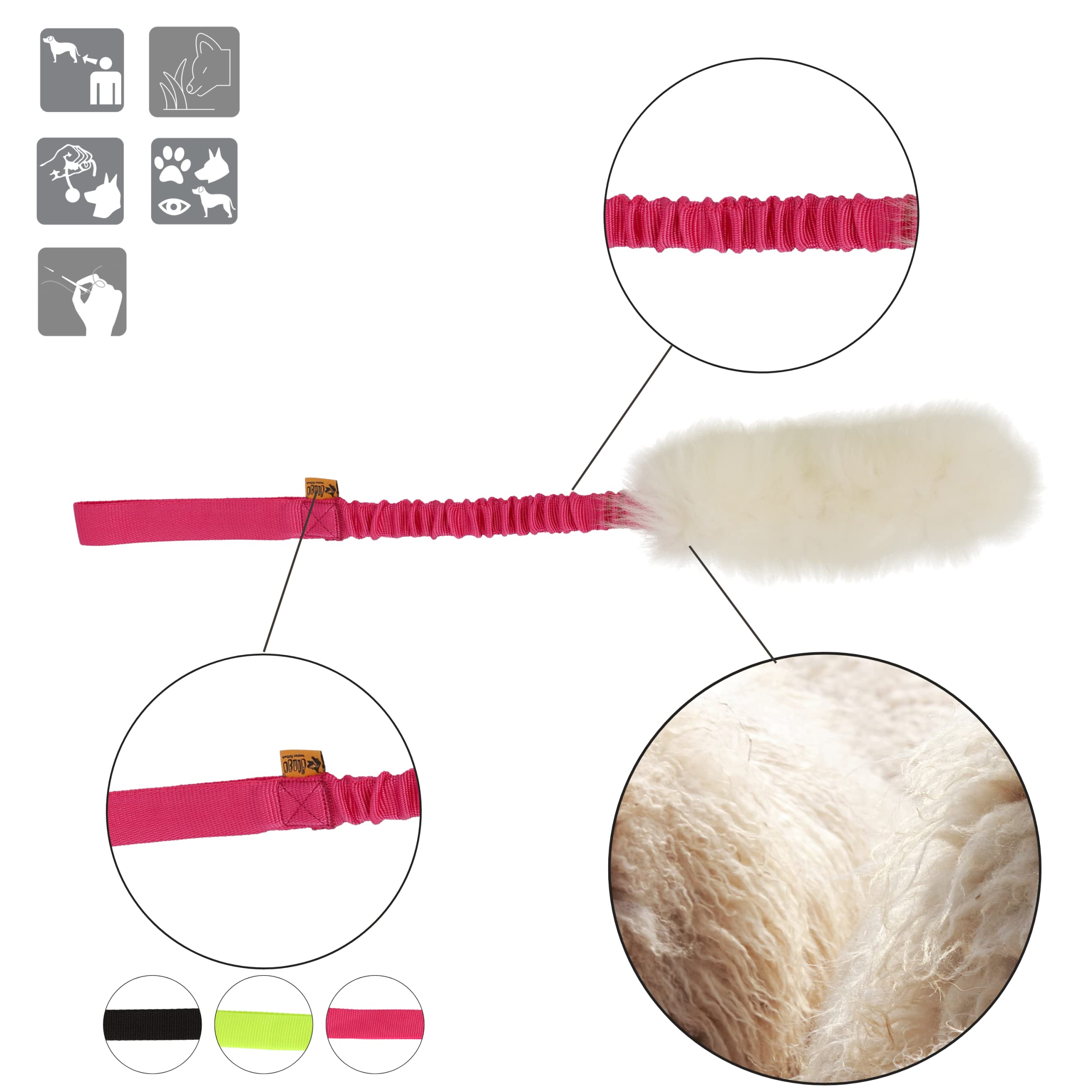 DINGO cane giocattolo - pelle di pecora con elastico rosa, rimorchiatore di ricompensa di motivazione agilità per allenamento e divertimento 15580