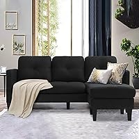 Vista 8 de Grepatio Sofá modular convertible, sofá en forma de L con tela de lino moderna para espacio pequeño (negro)