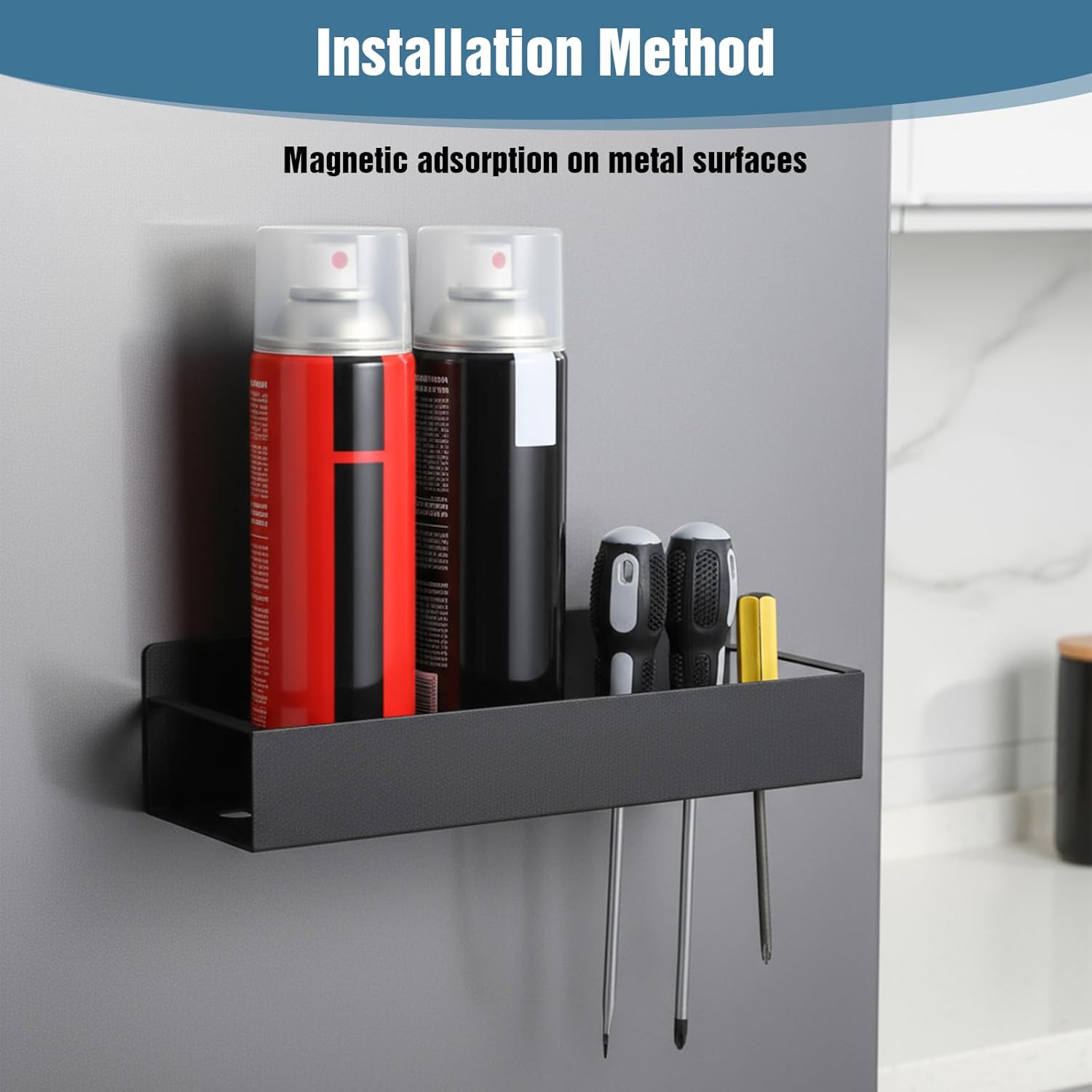 MAQUITA 4 Pcs Magnetic Spray Can Holder, Magnet Toolbox Holder, Wall Mounted Spray Bottle Rack, Mechanic Paint Can Organizer, Tool Box Storage Rack for Garage Home Workspace