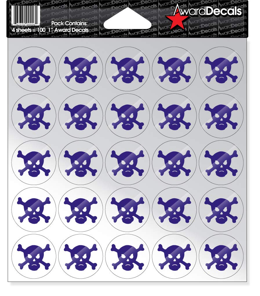 Award Decals Skull and Crossbone (100 Stickers) (Purple on Clear)