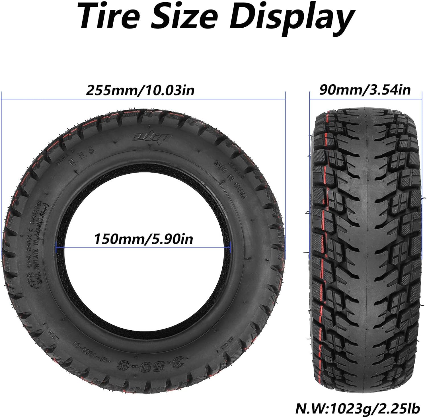 3.50-6 Off Road Tubeless Scooter Tire 10 Inch Rubber Explosion Proof Tubeless Tire Compatible with 10X4.00-6 90/65-6 Scooter Tires,1PCS