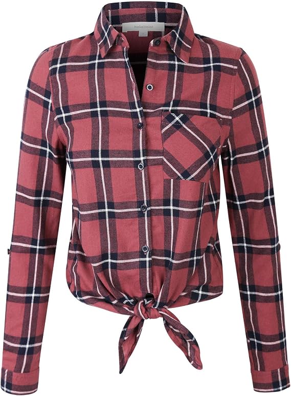 plaid tie up shirt