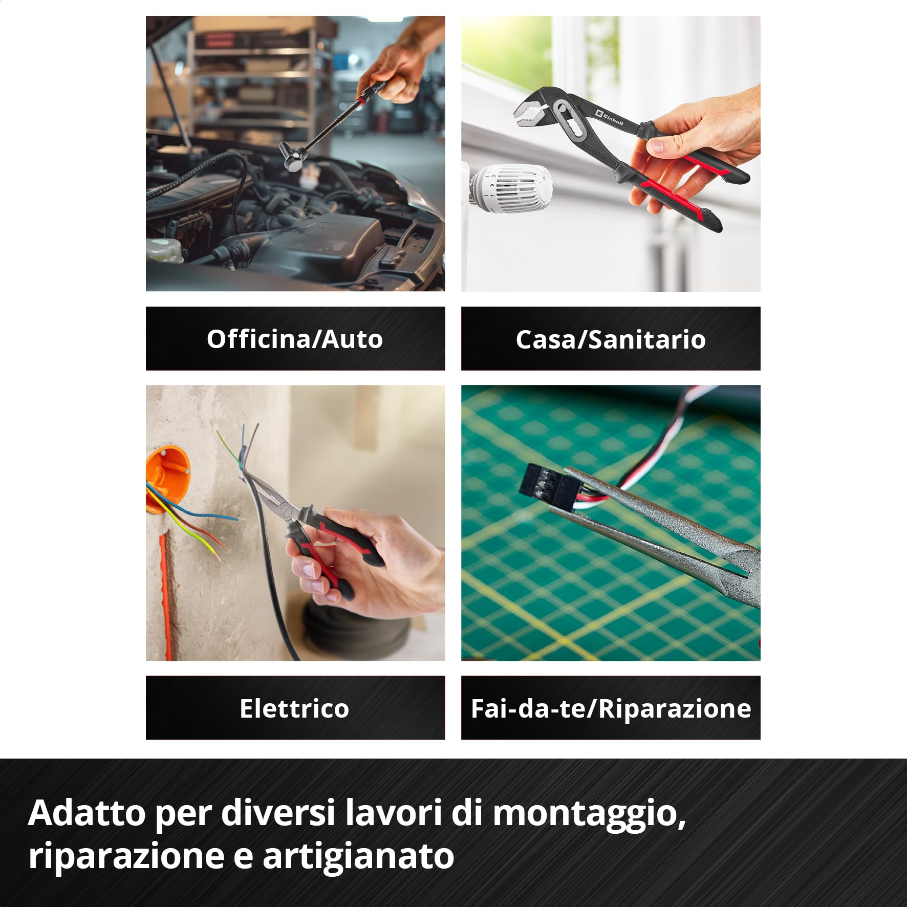 Einhell E-Case inserto portautensili 9 pezzi set di pinze | Pinze anelli elastici, giratubi, universale e becchi lunghi | tronchese laterale | magnete telescopico | sistema E-Case