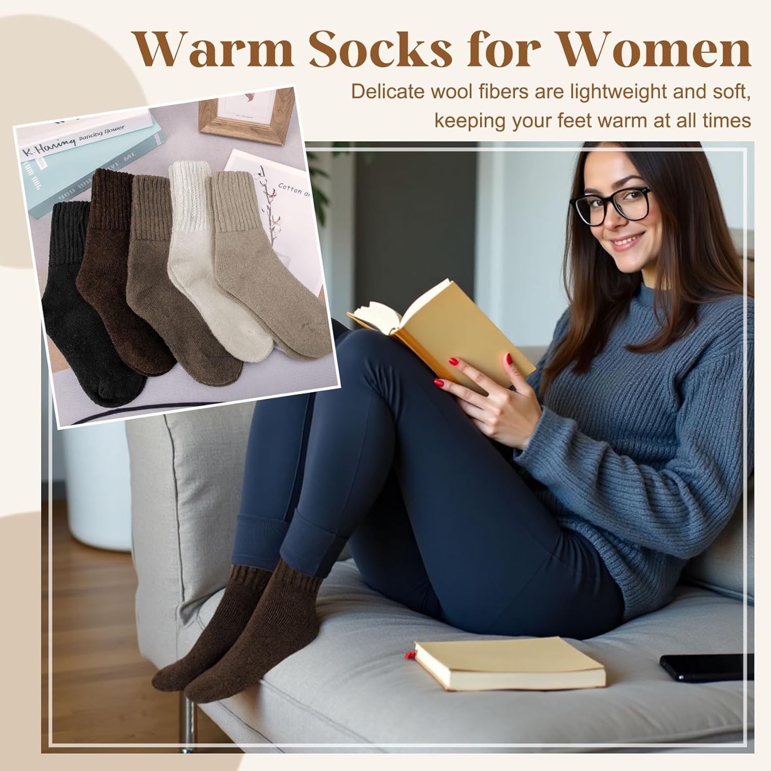 Senker Fashion Boot Socks for Women, Thick Winter Wool Crew Sock Knit Warm Cozy Christmas Stocking Stuffers Gifts - Image 2