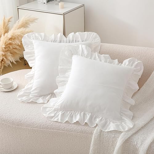 Miniatura 63 de Paquete de 2 fundas de almohada europeas a cuadros azul polvoriento, blanco, a cuadros, 100% algodón lavado, a cuadros, estilo francés, rústico