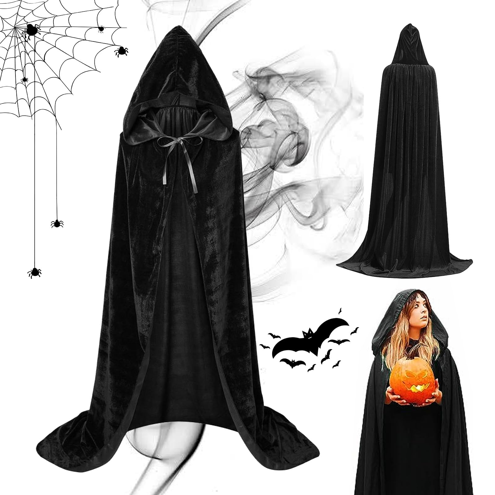 HIQE-FL Capa Larga Con Capucha De Terciopelo, Disfraz Adulto Unisex, Capa Medieval, Cosplay Halloween, Carnaval, Mascarada, Navidad