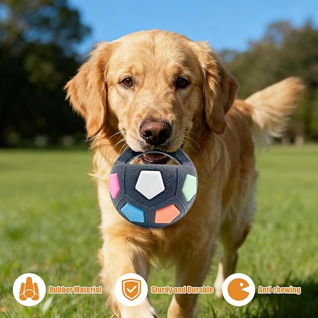Foto 4 de 7 de KOSLEOW Juguete para Perros en Forma de Fútbol con Asa, Pelota 13cm de Goma TPR