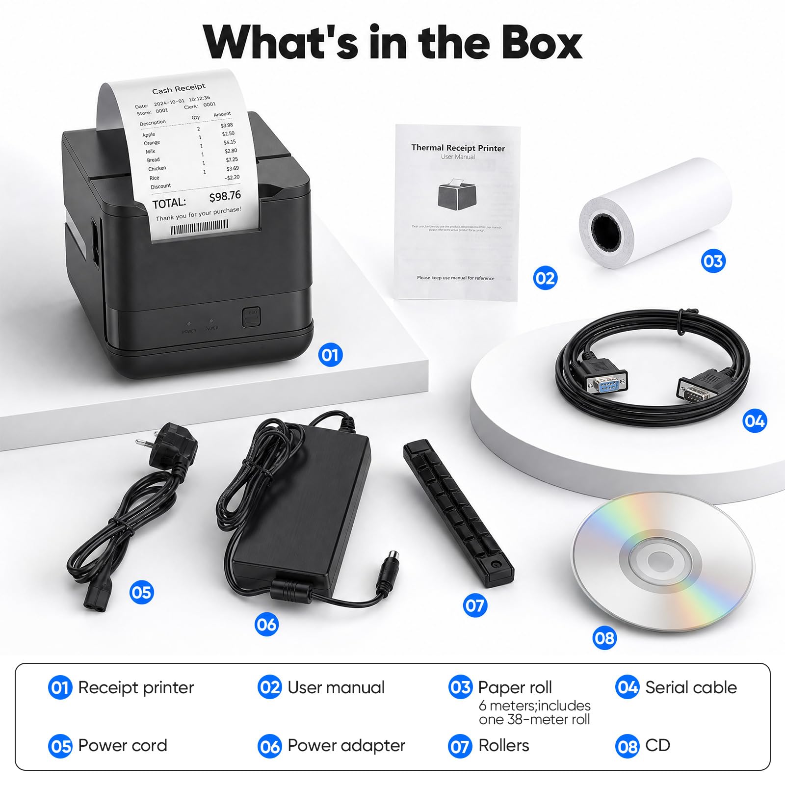 Bondrucker 80mm, 300mm/s Thermobondrucker mit USB Serial LAN Port Thermo Belegdrucker Quittungsdrucker mit Auto Cutter Kassenschublade Minidrucker Unterstützt ESC/POS für Windows/Mac/Linux