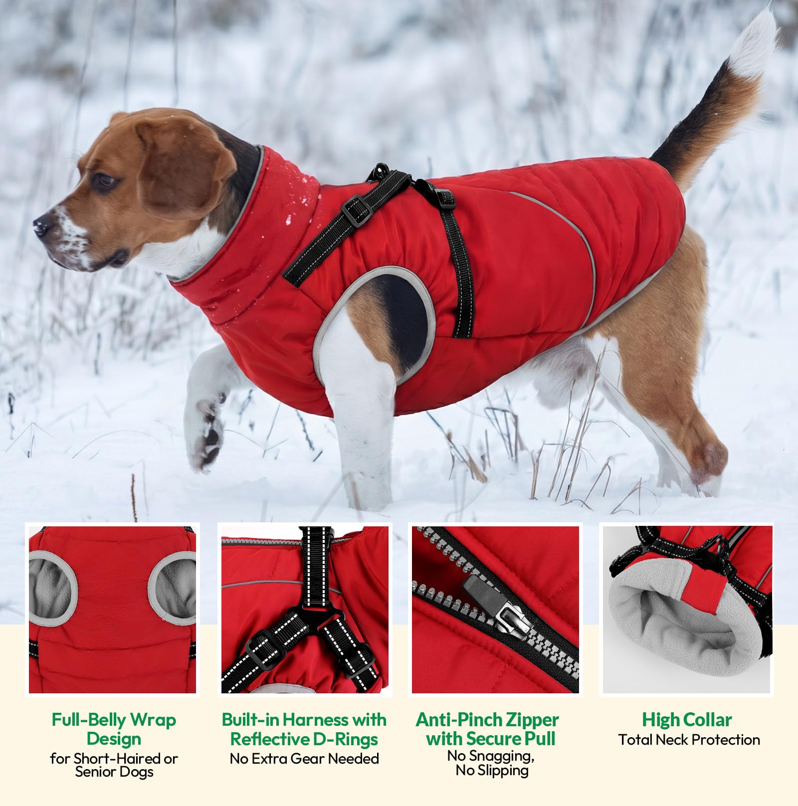 KONVINIT Abrigo para Perros Grandes Impermeable con Arnés - Capa Térmica para Labrador Pastor Alemán con Problemas Articulares