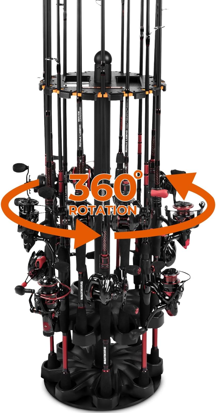 KastKing V16 Fishing Rod Rack With Rotating Base- Fishing Pole Rack Holds Up to 16 Fishing Rods or Combos, Lightweight and Durable ABS Construction, Space-Saving Fishing Rod Holders for Garage