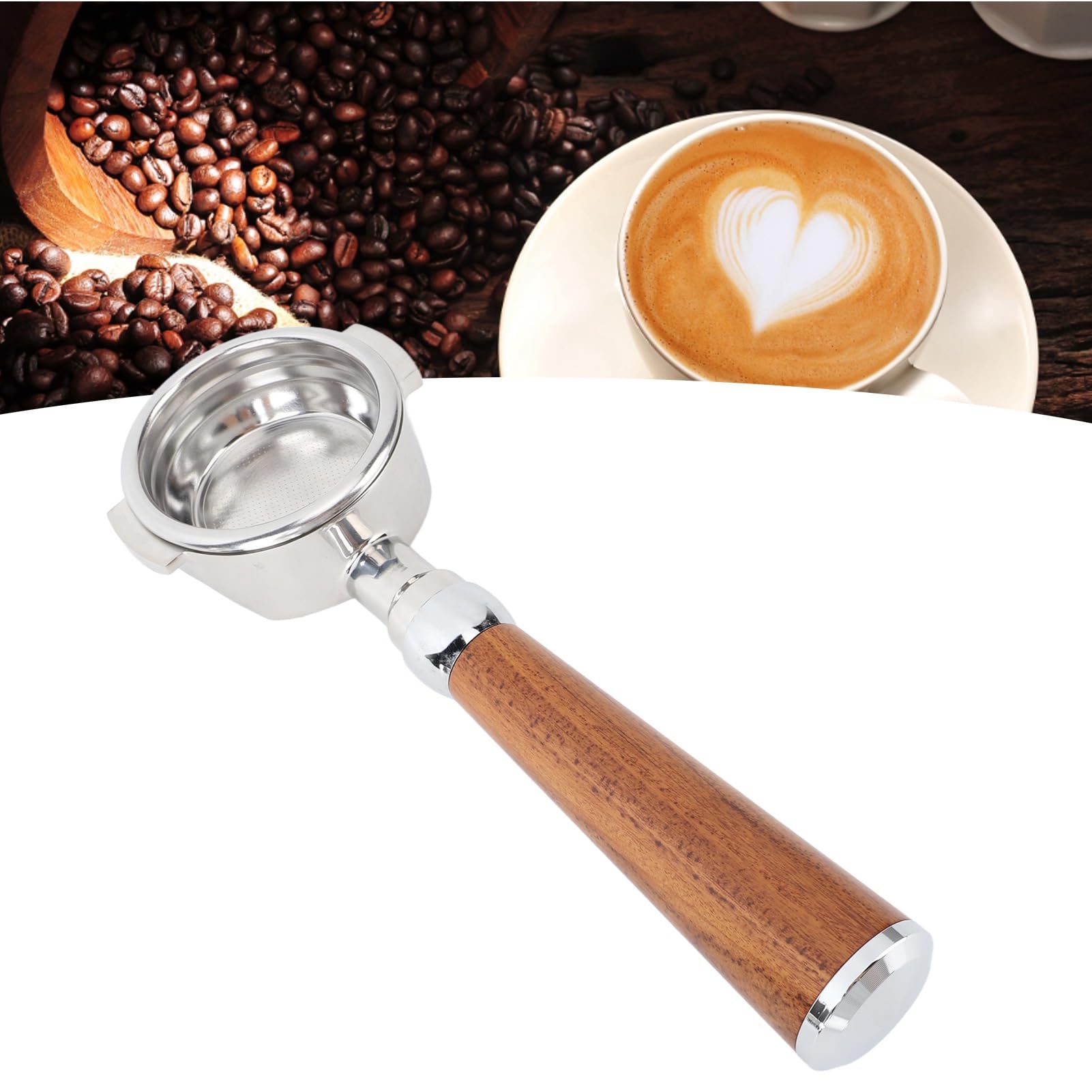 Porte-filtre sans Fond de 58mm avec Poignée en Bois, adapté pour Expobar E61 pour Flair 58 Sanremo (Bois de trac)