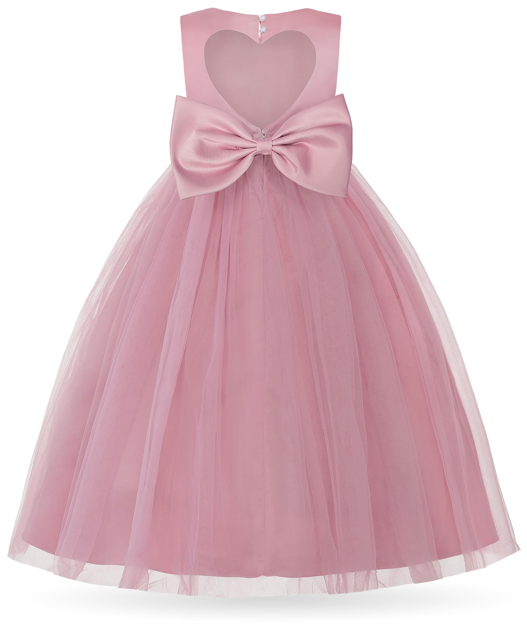 Uhnice Abito da ballo in tulle con perle e fiocco con cuore ritagliato per matrimoni, feste di compleanno