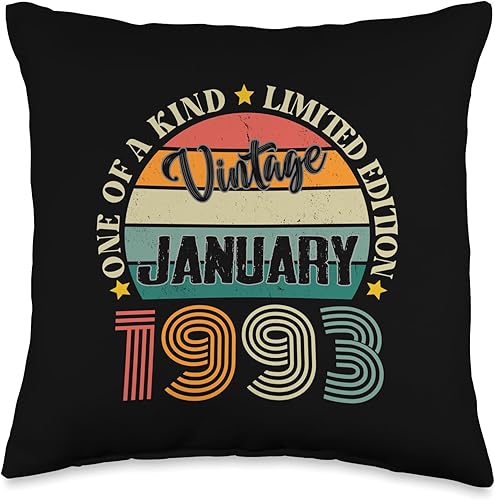 31 Year Old Vintage January 1993 31st Birthday Retro Throw Pillow, 16x16, Multicolor