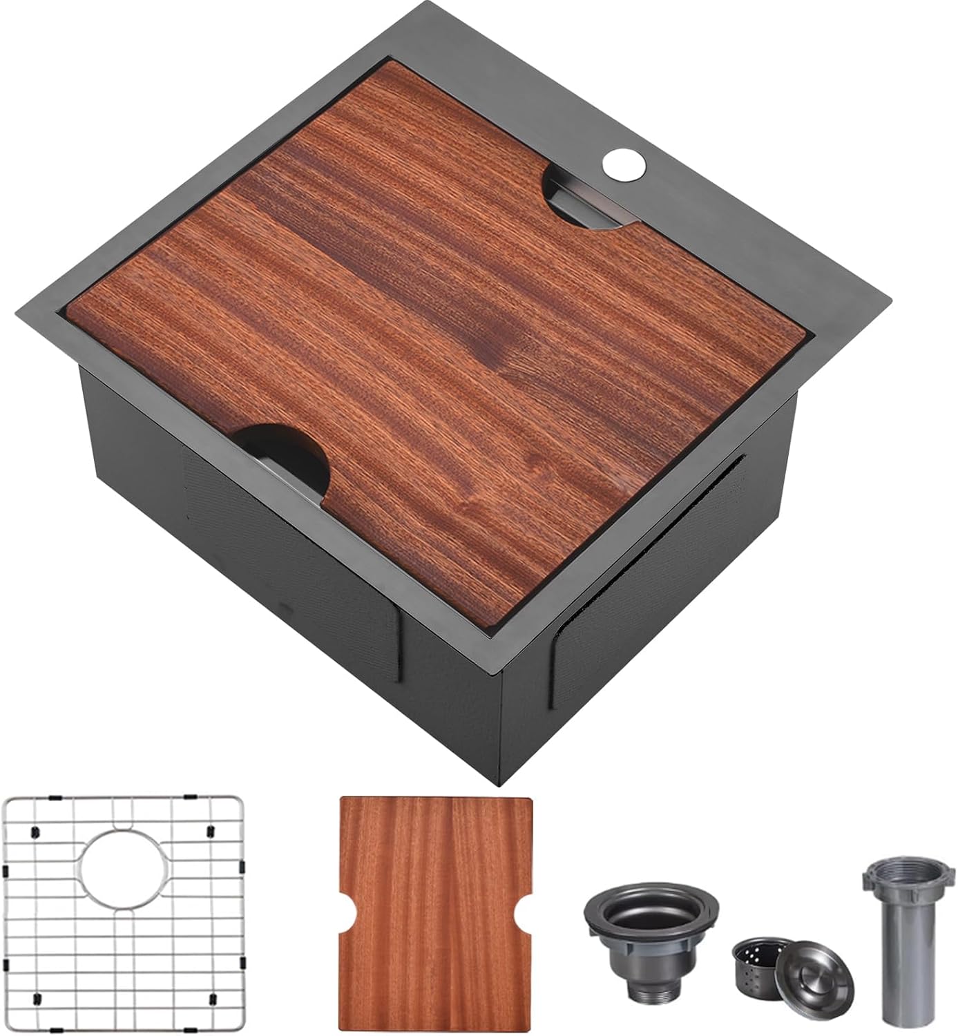 VCCUCINE Gunmetal Black Bar Sink Drop in, 15x15 Inch Topmount RV Small Kitchen Sink, 16 Gauge Stainless Steel Wet Bar Sink, Top Mount Outdoor Single Bowl Prep Sink with Cutting Board & Strainer