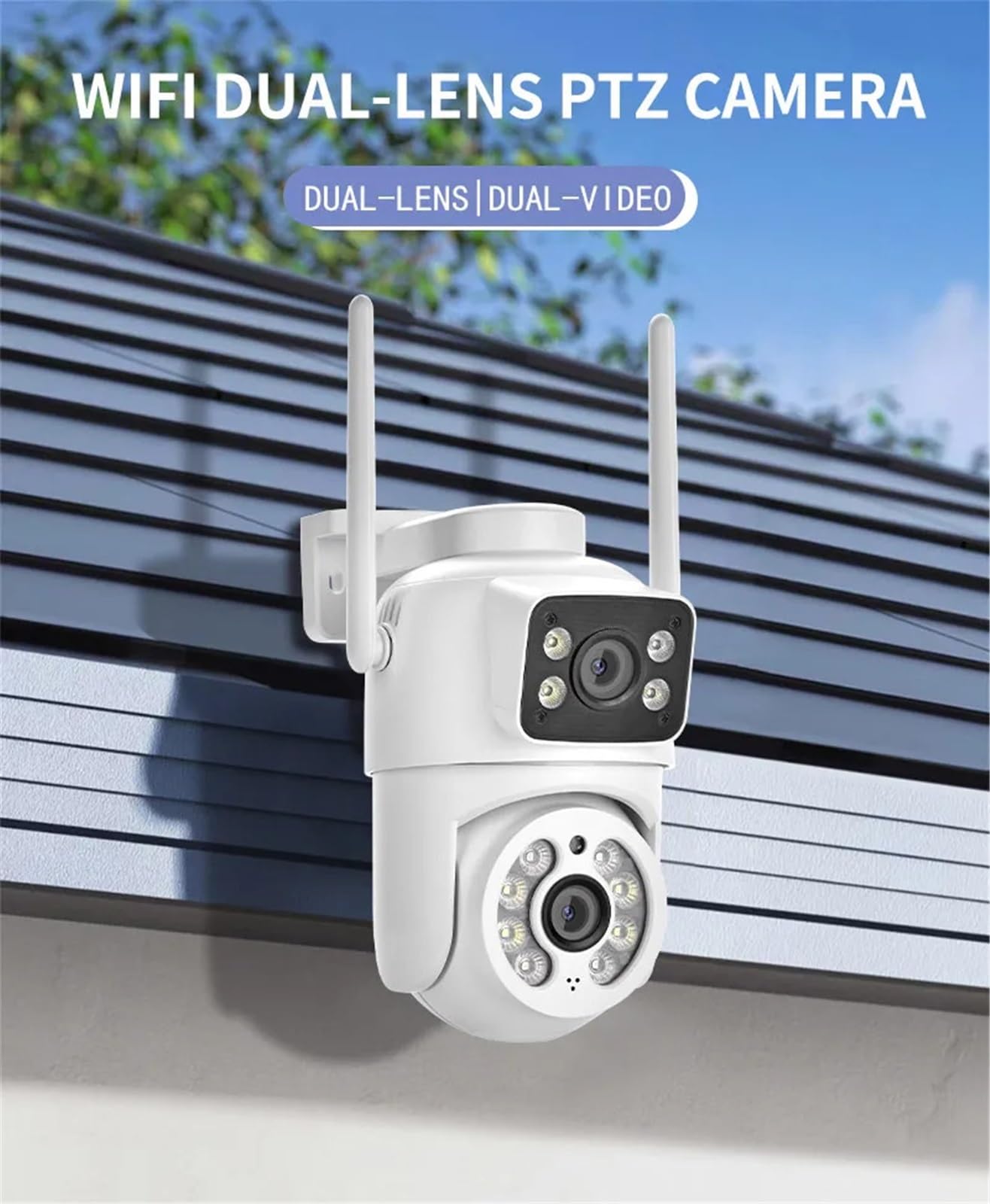 Telecamera di sorveglianza Esterna Wireless PTZ con Doppio Schermo e Doppio Obiettivo da 4 MP, rilevamento Automatico dell'uomo e Wi-Fi(No Card)