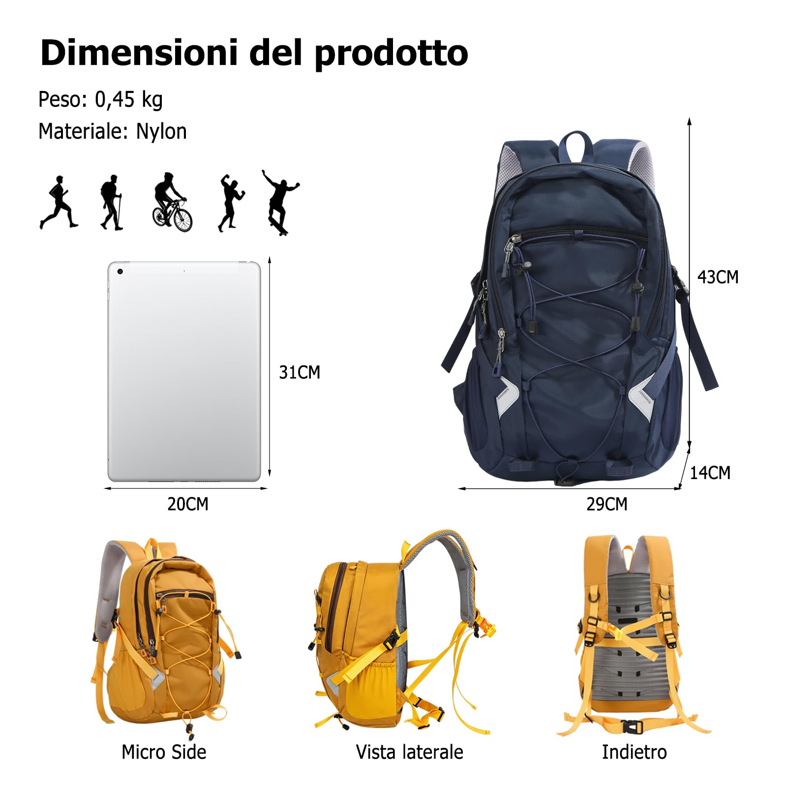 Zaino da Escursionismo Zaino Impermeabile Backpack Esterno Nylon