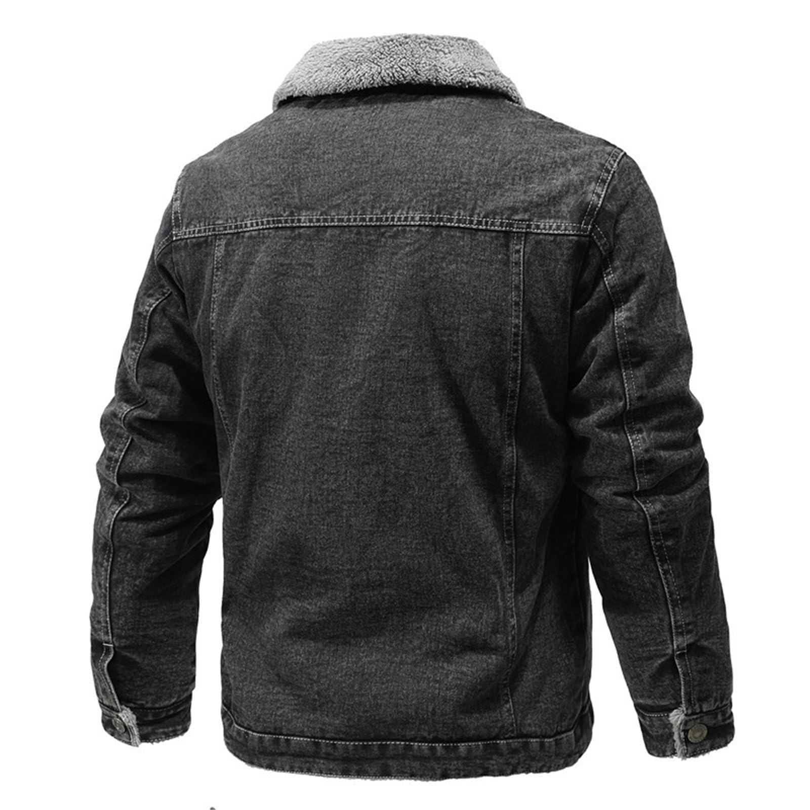 Generisch Veste en jean doublée pour homme - Veste de transition en polaire épaisse - Veste de collège surdimensionnée - Veste en denim chaude avec boutons et col montant - Veste de sport unie pour le