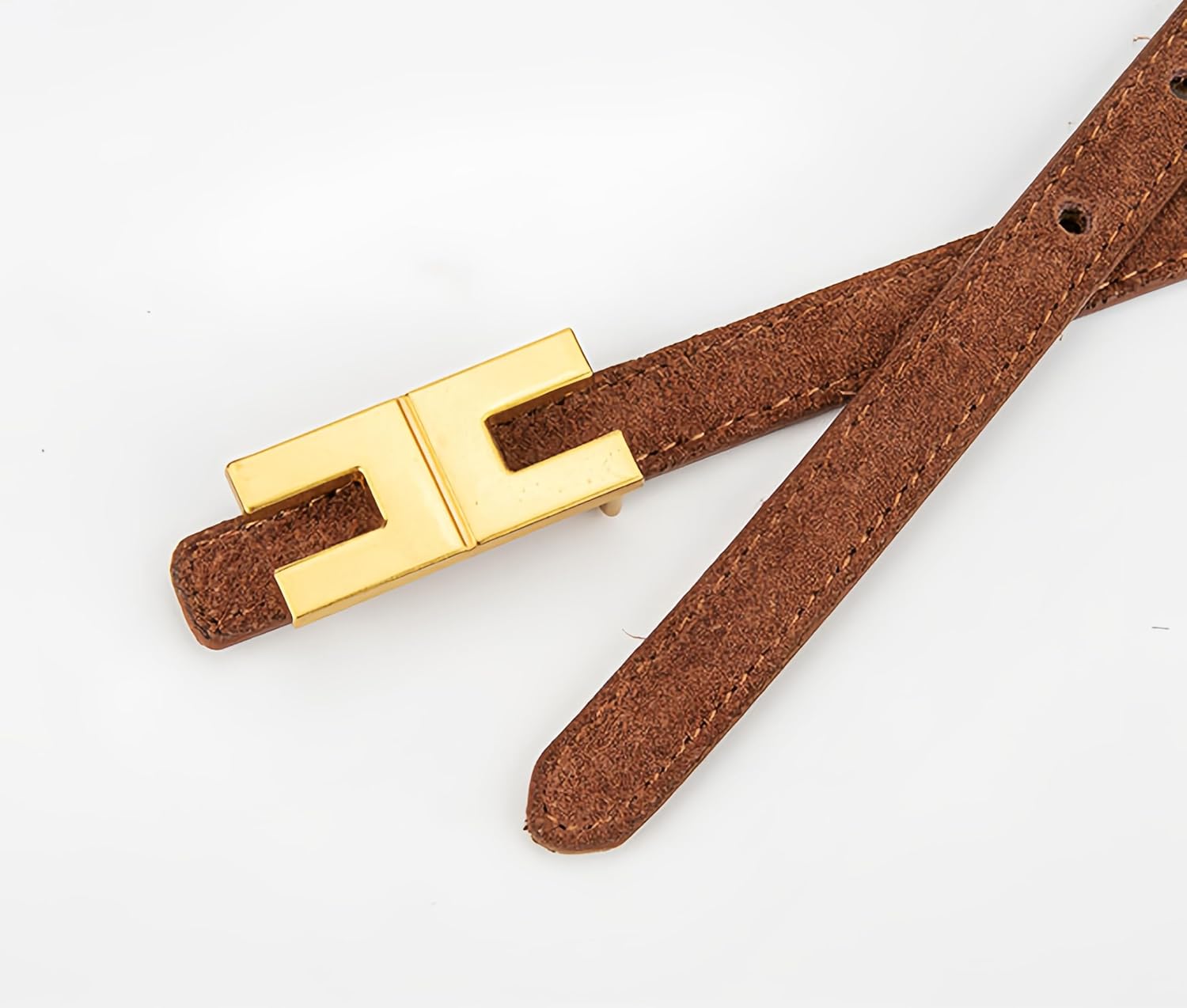 Women Skinny Suede Belt for Jeans Pants Dresses Ladies Leather Waist Belt with Shiny Gold Buckle - Image 5