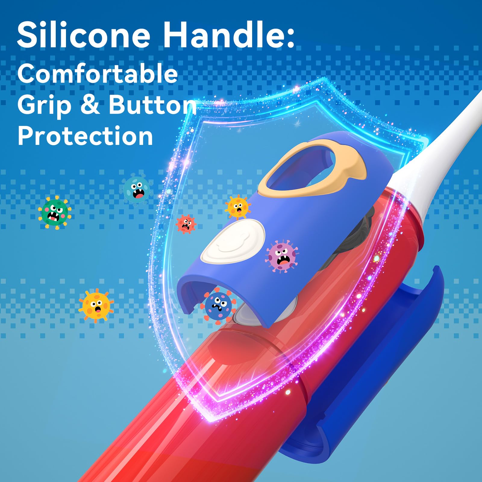 Seago Cepillo eléctrico para niños con pantalla inteligente para mayores de 6 años, cepillo de dientes sónico y sensor de presión, temporizador de 2 minutos, mango de silicona,SG2772, Azul
