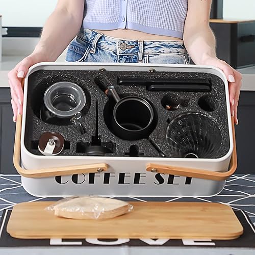 Miniatura 5 de Juego de cafetera para verter sobre cafetera, escala, servidor, taza de goteo, molinillo de frijoles, taza de cerámica, todo en 1, gran caja de