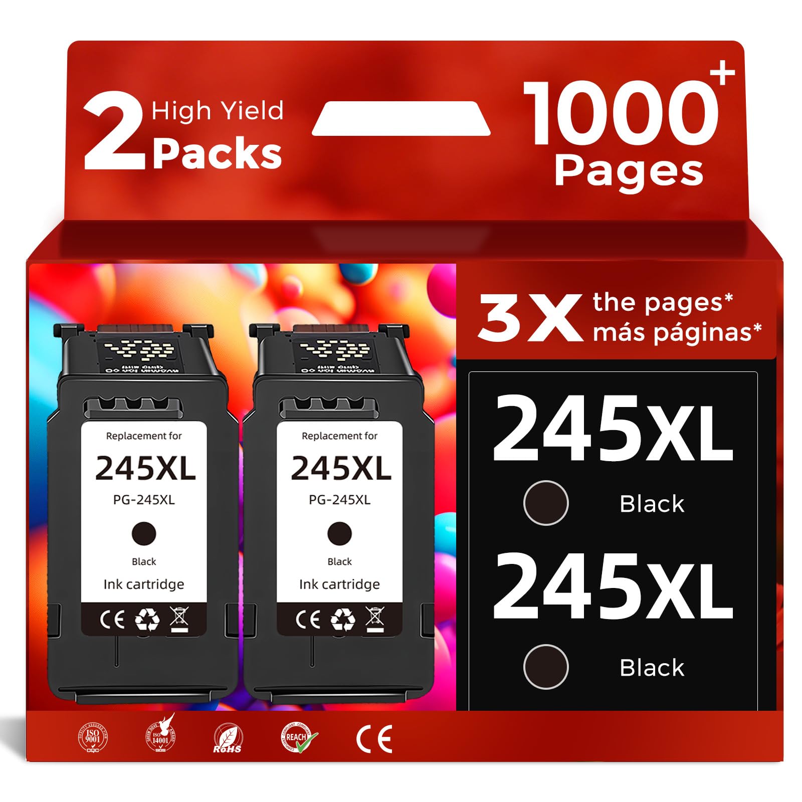 FLYFAR Compatible 245XL Black Ink Cartridge Replacement for Canon PG-245 XL PG245(2 Pack)for Cannon MX490 MX492 MG2522 TR4520 TR4500 TS202 TS3322